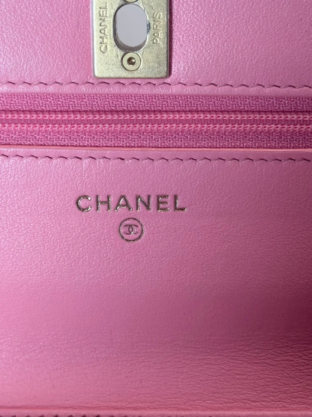 Chanel Lambskin Quilted CC Pearl Crush Wallet on Chain WOC Pink- Microchipped